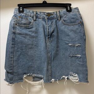 Distressed Denim Skirt